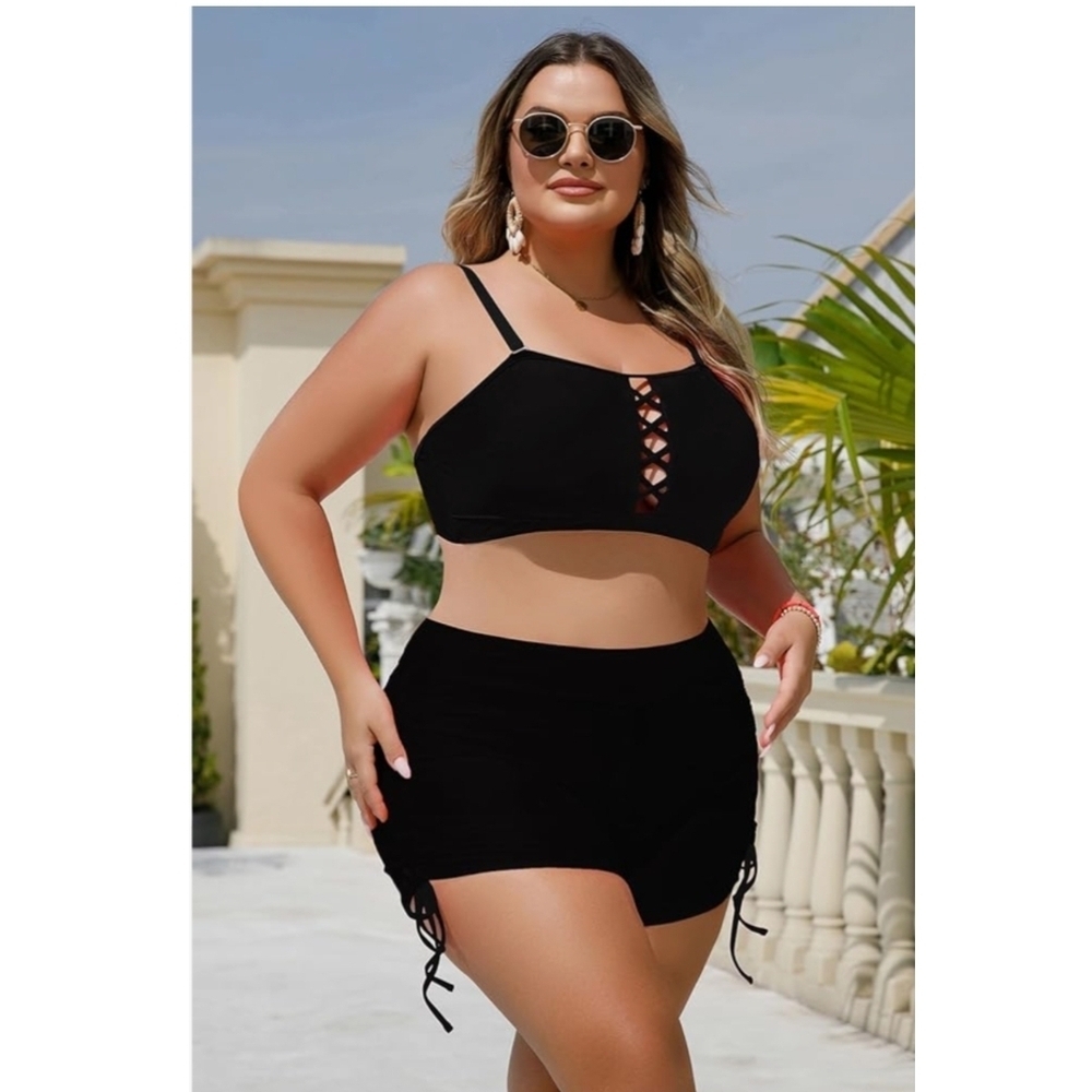YELAIVP - XL  Black Sporty Two Piece Bandeau Swimsuit - Picture 7 of 10